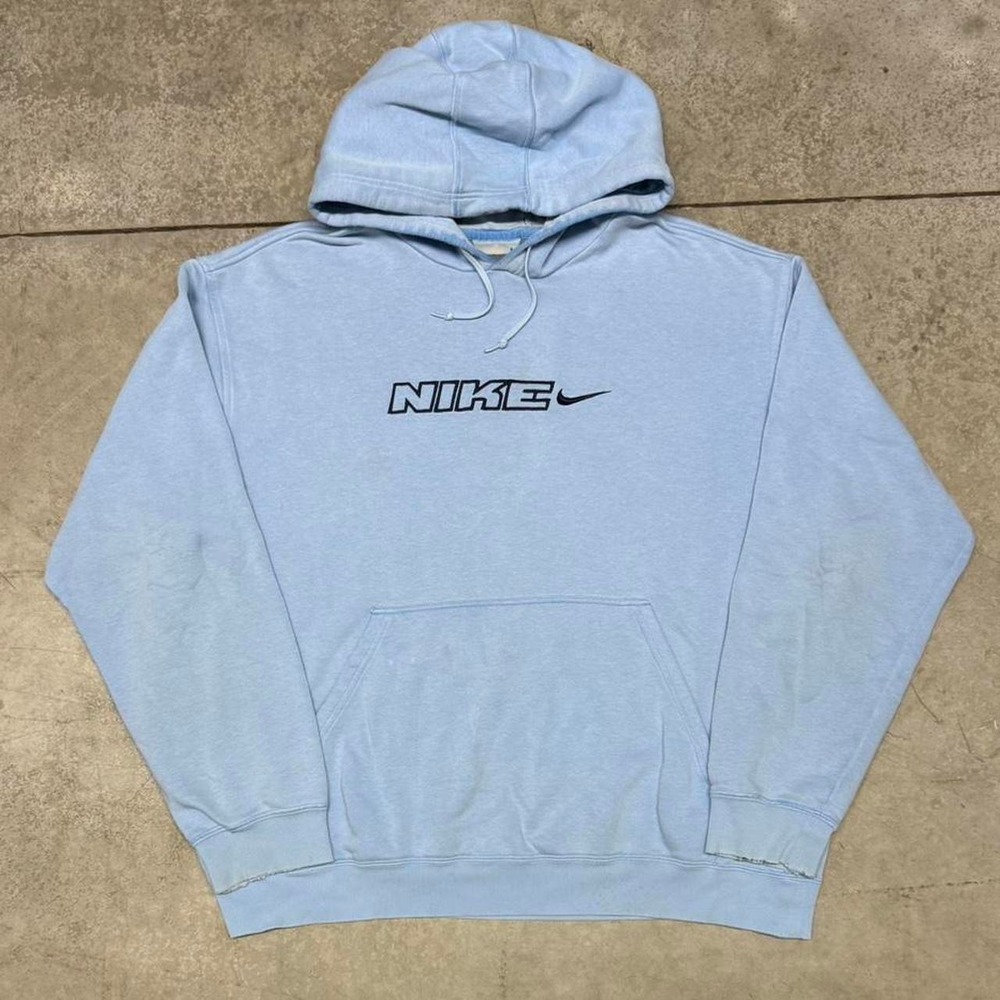 Nike Carolina Blue Vintage 90s Center Swoosh Logo Hoodie Sweatshirt Sz XL